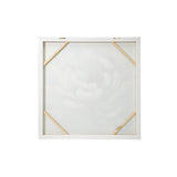 Large Square White Peony Flower Acrylic Painting in Silver Frame 39.5 x 39.5 - 40 x 2 x 40