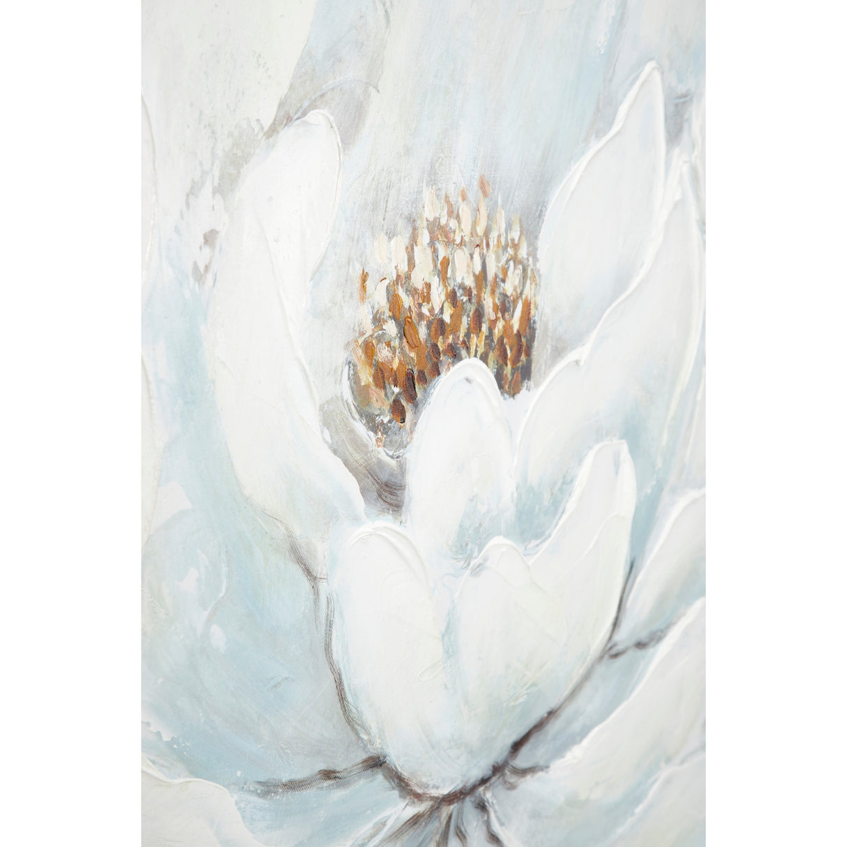 Large Square White Peony Flower Acrylic Painting in Silver Frame 39.5 x 39.5 - 40 x 2 x 40