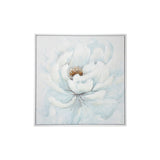 Large Square White Peony Flower Acrylic Painting in Silver Frame 39.5 x 39.5 - 40 x 2 x 40