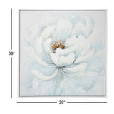 Large Square White Peony Flower Acrylic Painting in Silver Frame 39.5 x 39.5 - 40 x 2 x 40