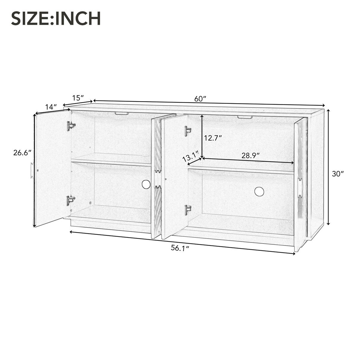 Large Storage Cabinet Sideboard Buffet Cabinet with Wooden Triangular Handles and Adjustable Shelves for Living Dining Room