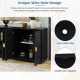 Large Storage Cabinet Sideboard Buffet Cabinet with Wooden Triangular Handles and Adjustable Shelves for Living Dining Room