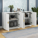 Large Storage Cabinet Sideboard Buffet Cabinet with Wooden Triangular Handles and Adjustable Shelves for Living Dining Room