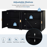 Large Storage Cabinet Sideboard Buffet Cabinet with Wooden Triangular Handles and Adjustable Shelves for Living Dining Room