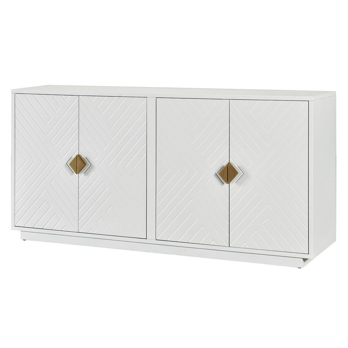 Large Storage Cabinet Sideboard Buffet Cabinet with Wooden Triangular Handles and Adjustable Shelves for Living Dining Room