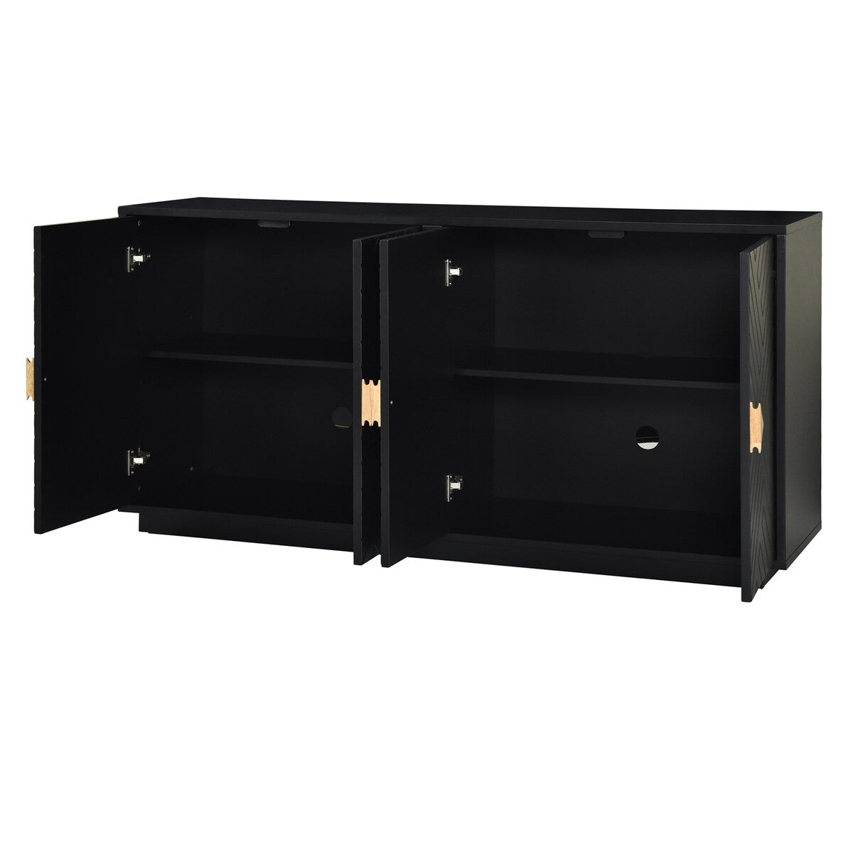 Large Storage Cabinet Sideboard Buffet Cabinet with Wooden Triangular Handles and Adjustable Shelves for Living Dining Room