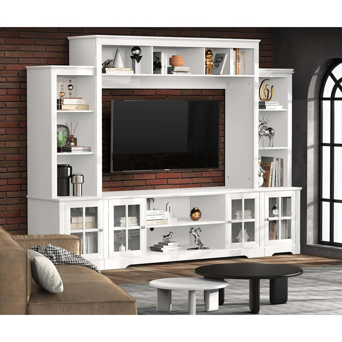 Large Wall Unit Entertainment Center with Storage, Living Room Tall Bookshelf, 65.7" Wide