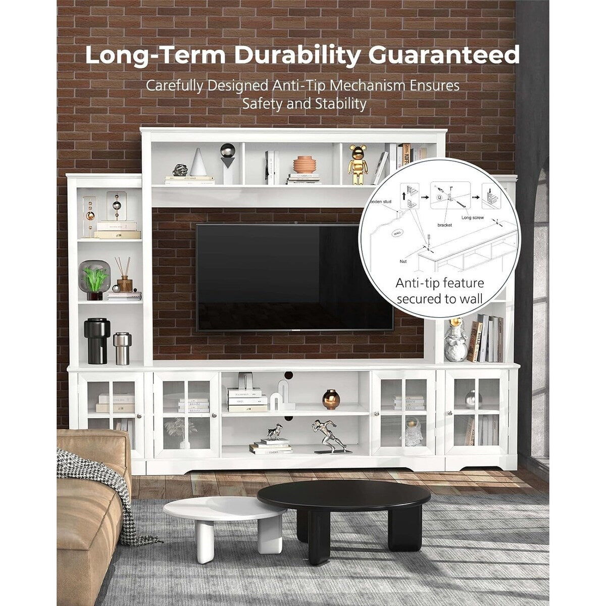 Large Wall Unit Entertainment Center with Storage, Living Room Tall Bookshelf, 65.7" Wide