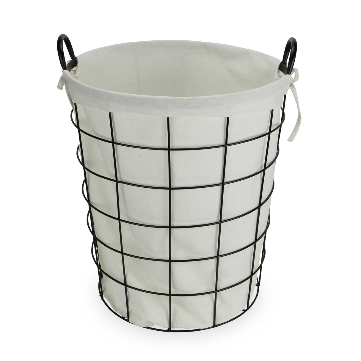 Large White Fabric Lined Metal Laundry Type Basket with Handle - 18.75" x 16.5" x 16.5"