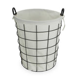 Large White Fabric Lined Metal Laundry Type Basket with Handle - 18.75" x 16.5" x 16.5"
