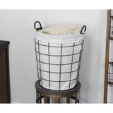 Large White Fabric Lined Metal Laundry Type Basket with Handle - 18.75" x 16.5" x 16.5"