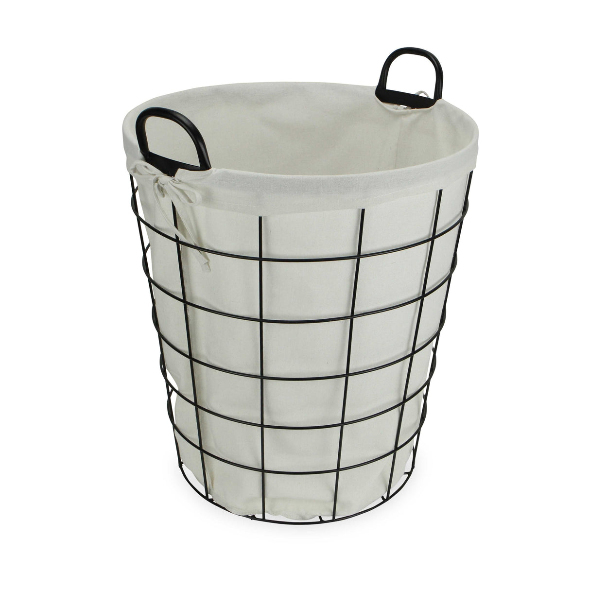 Large White Fabric Lined Metal Laundry Type Basket with Handle - 18.75" x 16.5" x 16.5"