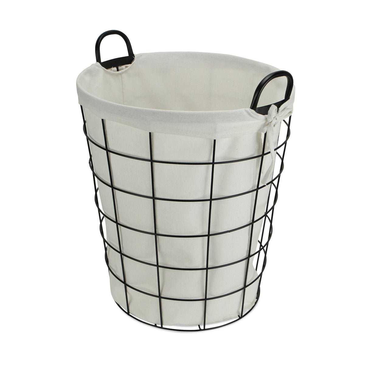 Large White Fabric Lined Metal Laundry Type Basket with Handle - 18.75" x 16.5" x 16.5"
