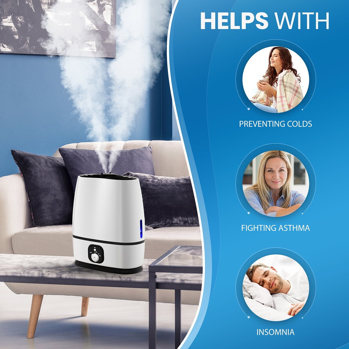 Large room humidifier without filter