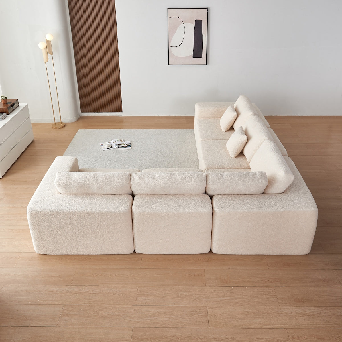 Large Modular Sherpa Fabric Couch for Living Room, High-Density Foam, Comfortable, Easy Assembly