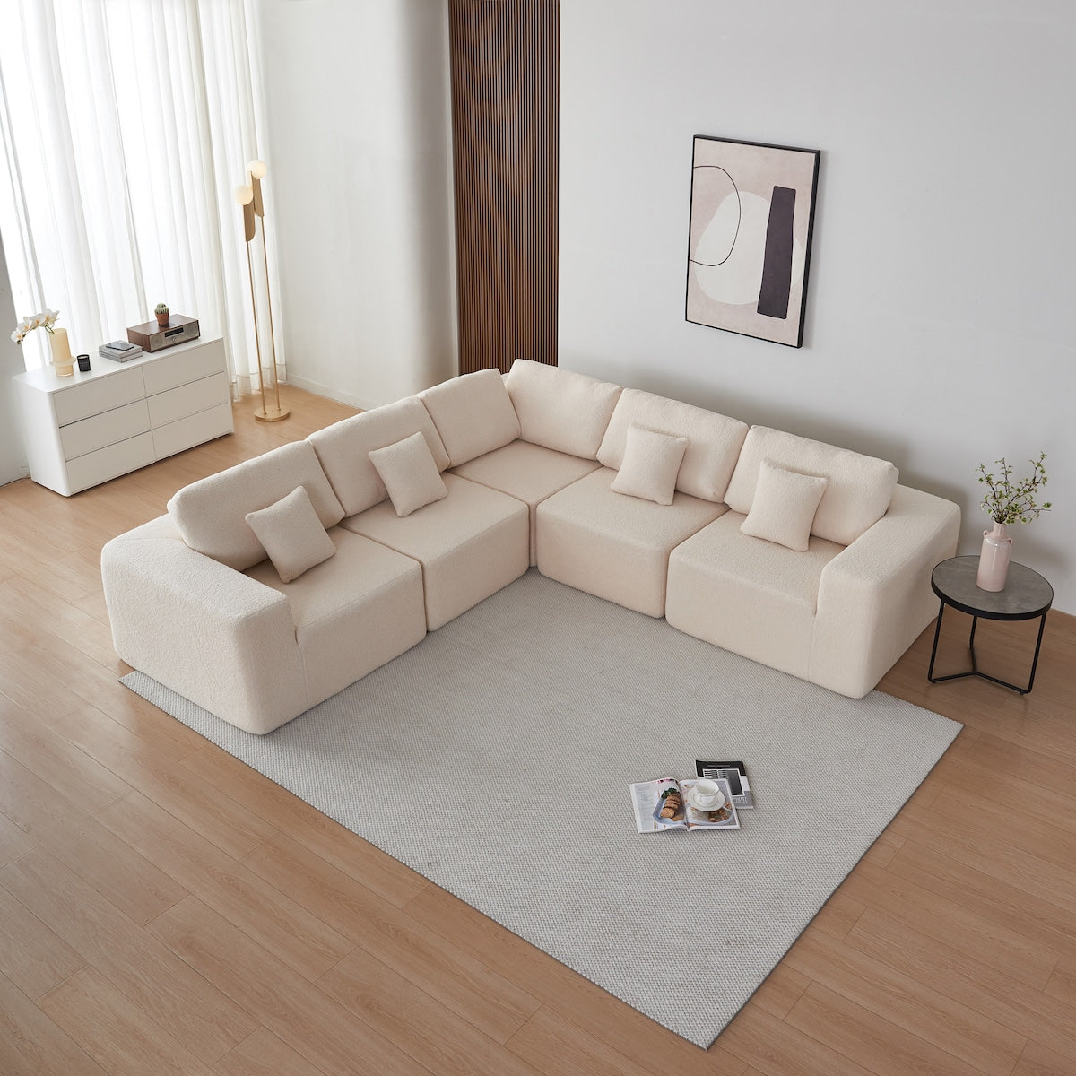 Large Modular Sherpa Fabric Couch for Living Room, High-Density Foam, Comfortable, Easy Assembly