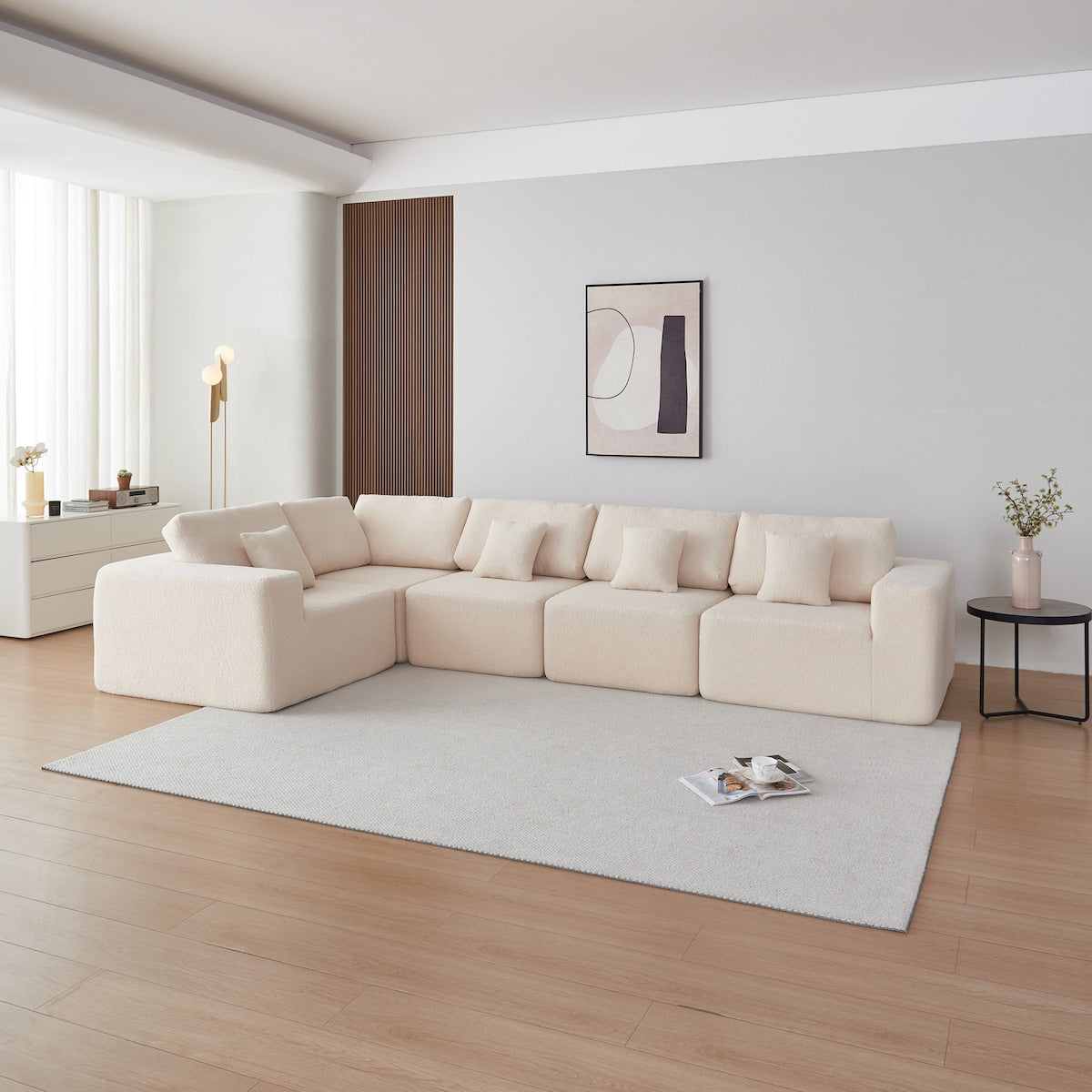 Large Modular Sherpa Fabric Couch for Living Room, High-Density Foam, Comfortable, Easy Assembly