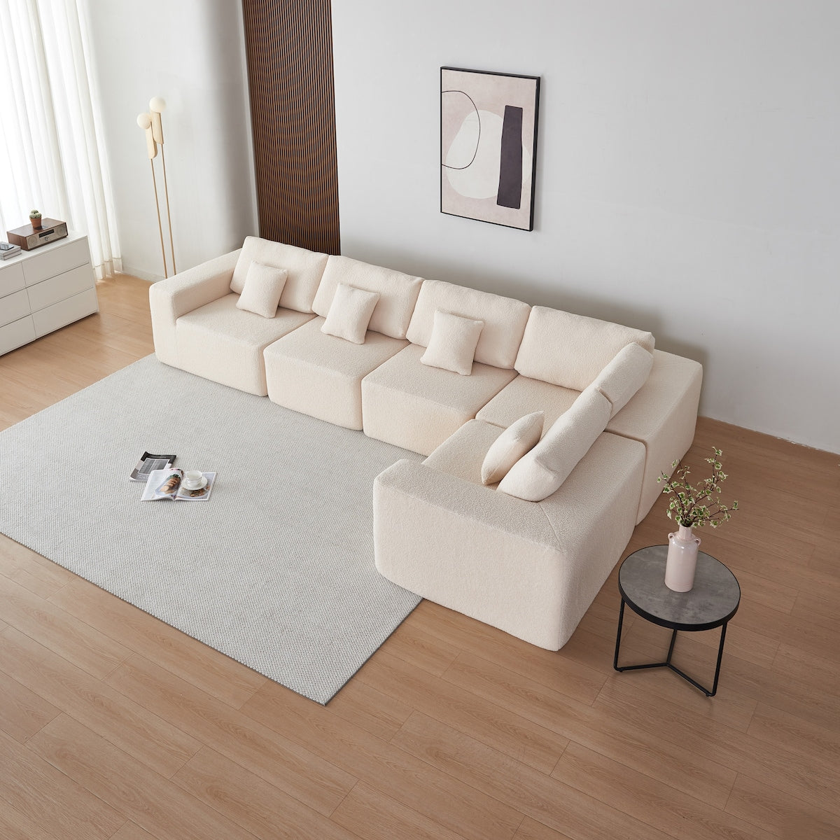 Large Modular Sherpa Fabric Couch for Living Room, High-Density Foam, Comfortable, Easy Assembly