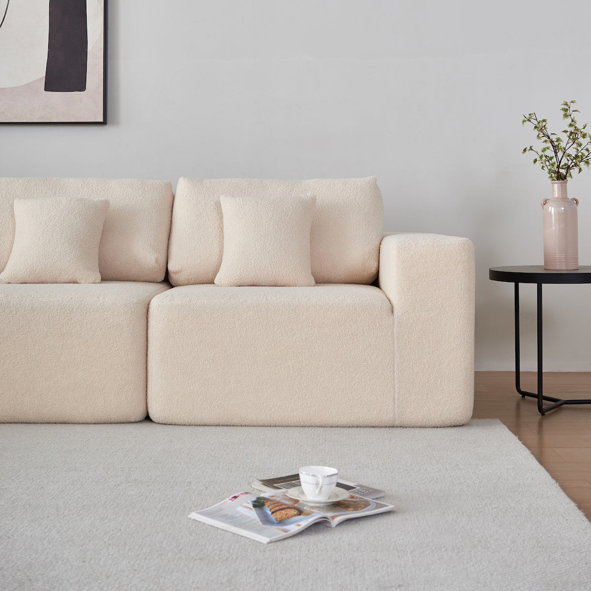 Large Modular Sherpa Fabric Couch for Living Room, High-Density Foam, Comfortable, Easy Assembly
