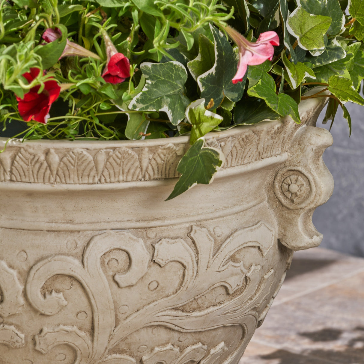 Largo Roman Botanical Round Lightweight Concrete Garden Urn Planter Pot by Christopher Knight Home