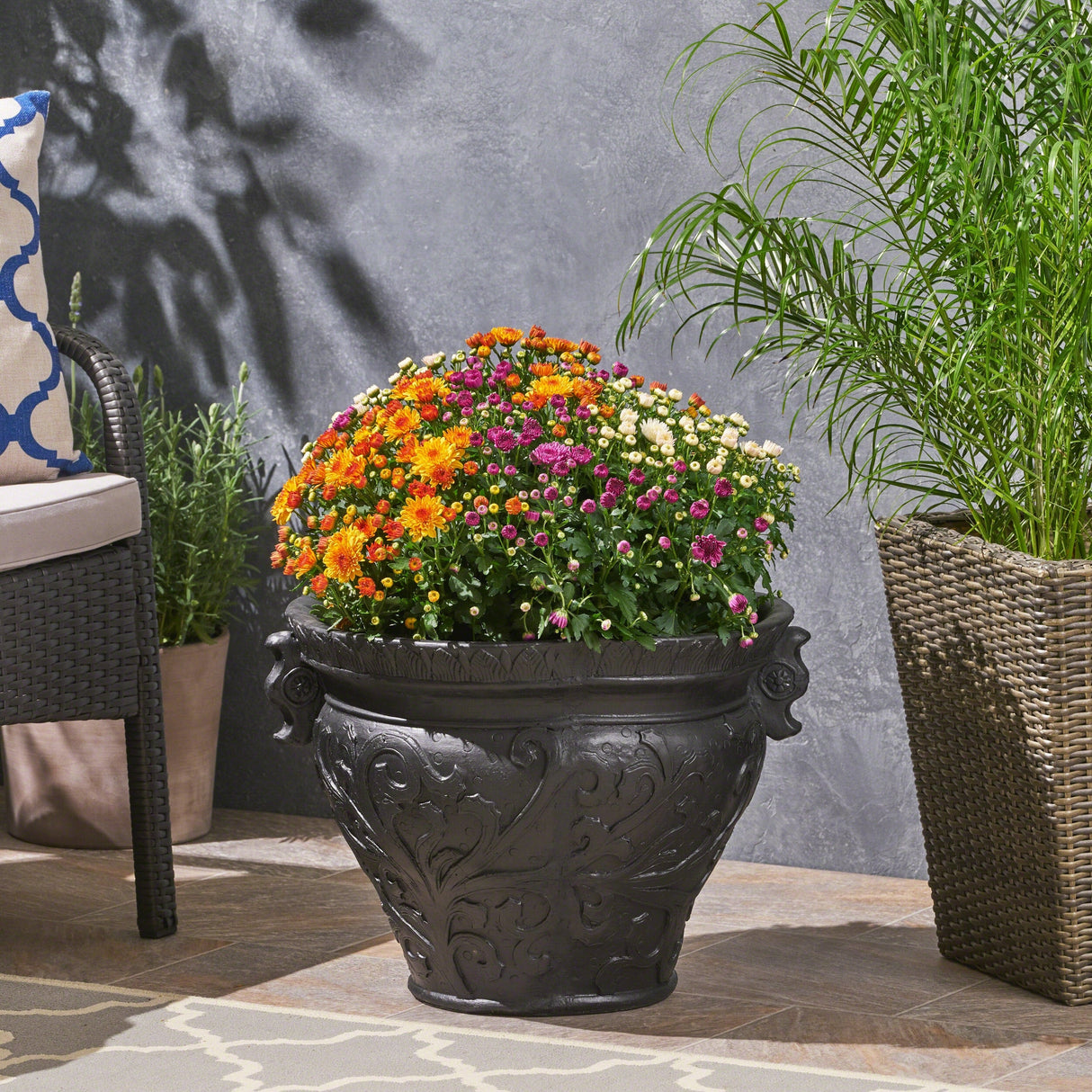 Largo Roman Botanical Round Lightweight Concrete Garden Urn Planter Pot by Christopher Knight Home