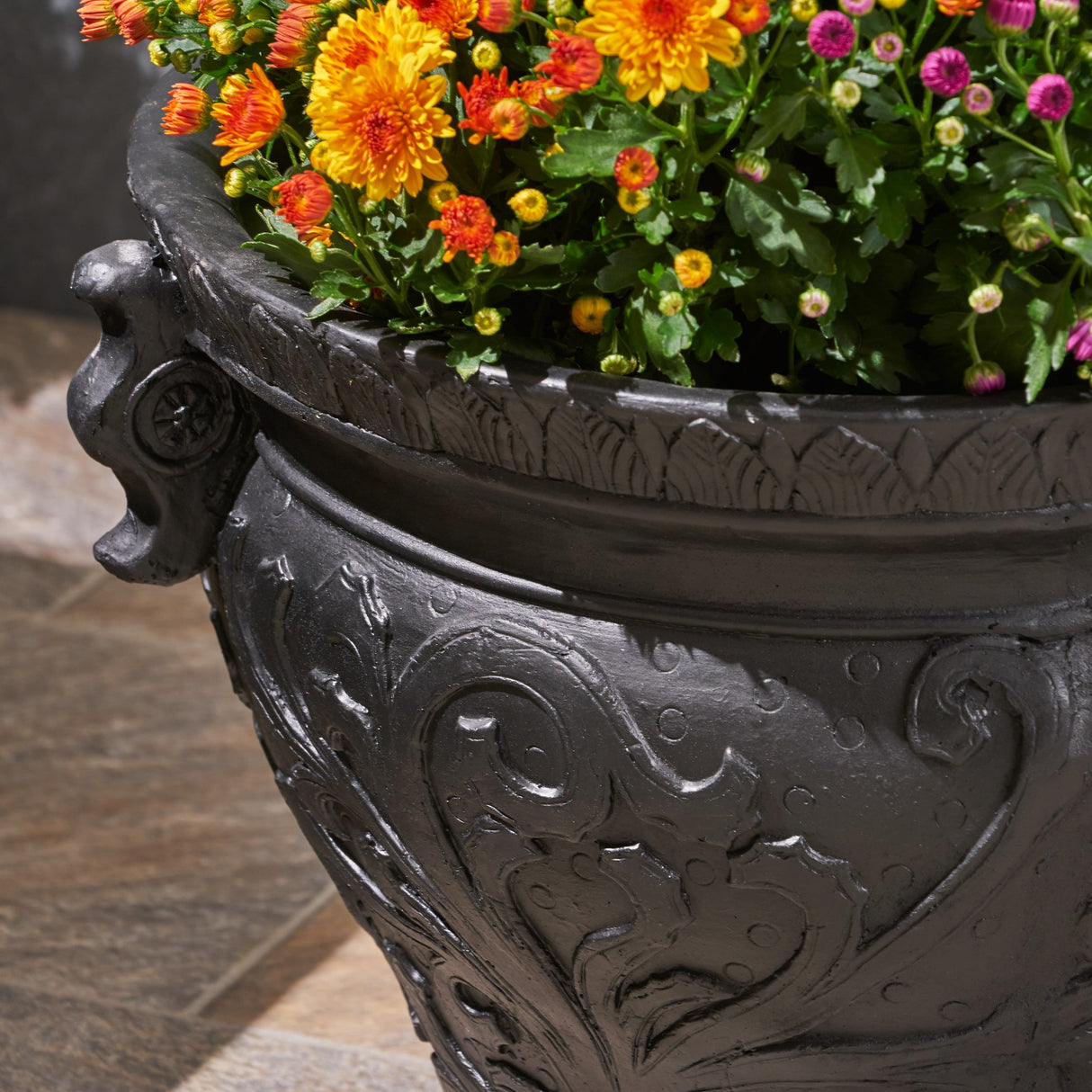 Largo Roman Botanical Round Lightweight Concrete Garden Urn Planter Pot by Christopher Knight Home