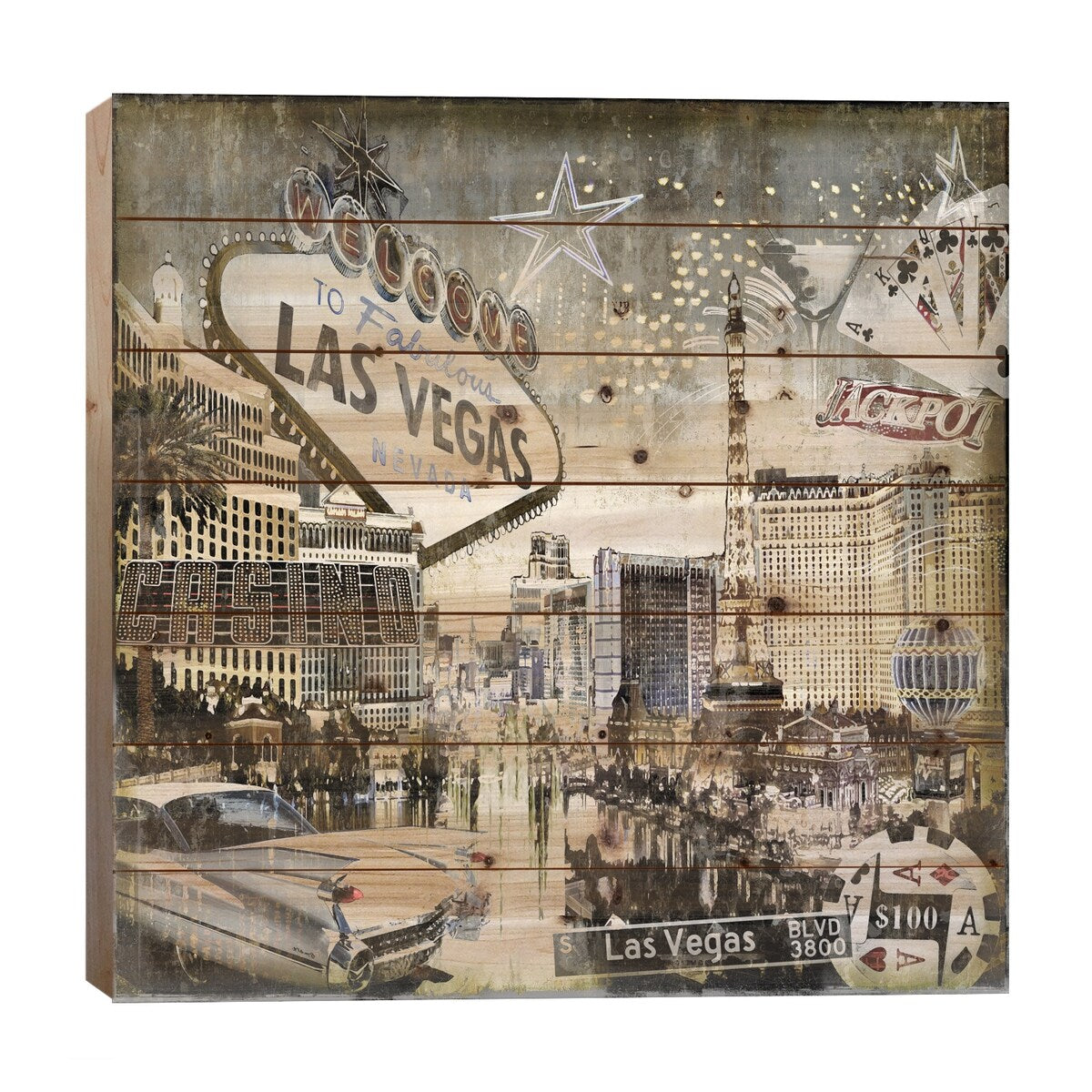 Las Vegas Print On Wood by Dylan Matthews - Multi-Color
