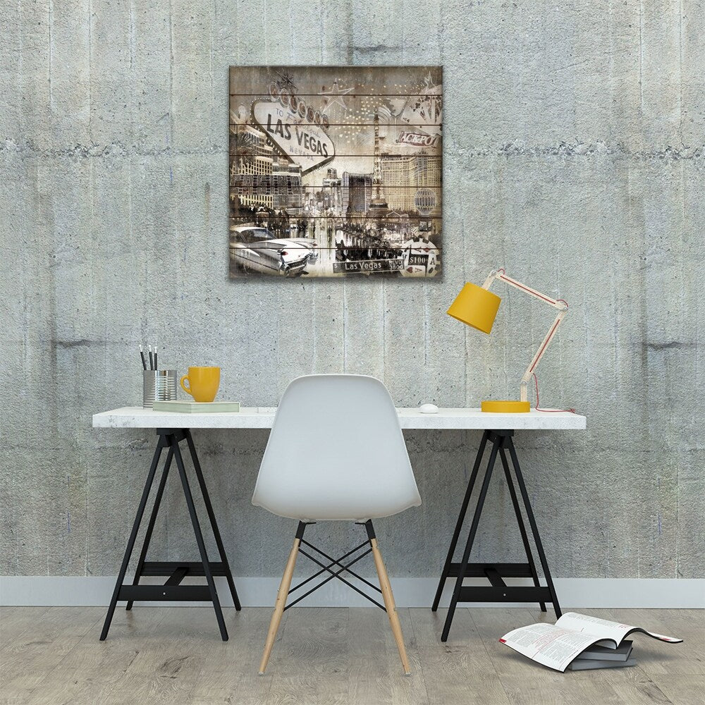 Las Vegas Print On Wood by Dylan Matthews - Multi-Color