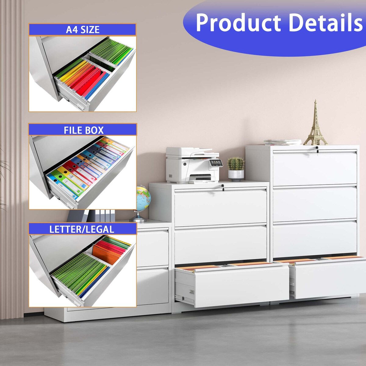 Lateral File Cabinet 2 Drawer,Filing Cabinet with Lock, Lockable File Cabinet for Home Office