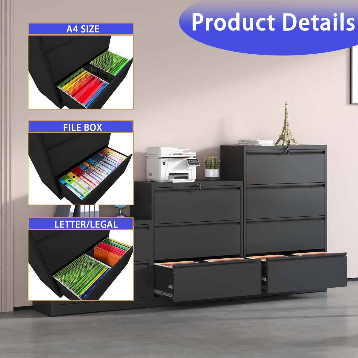 Lateral File Cabinet 2 Drawer,Filing Cabinet with Lock, Lockable File Cabinet for Home Office