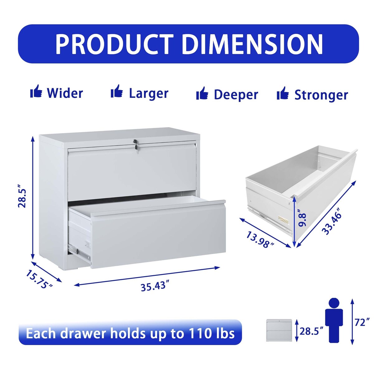 Lateral File Cabinet 2 Drawer,Filing Cabinet with Lock, Lockable File Cabinet for Home Office