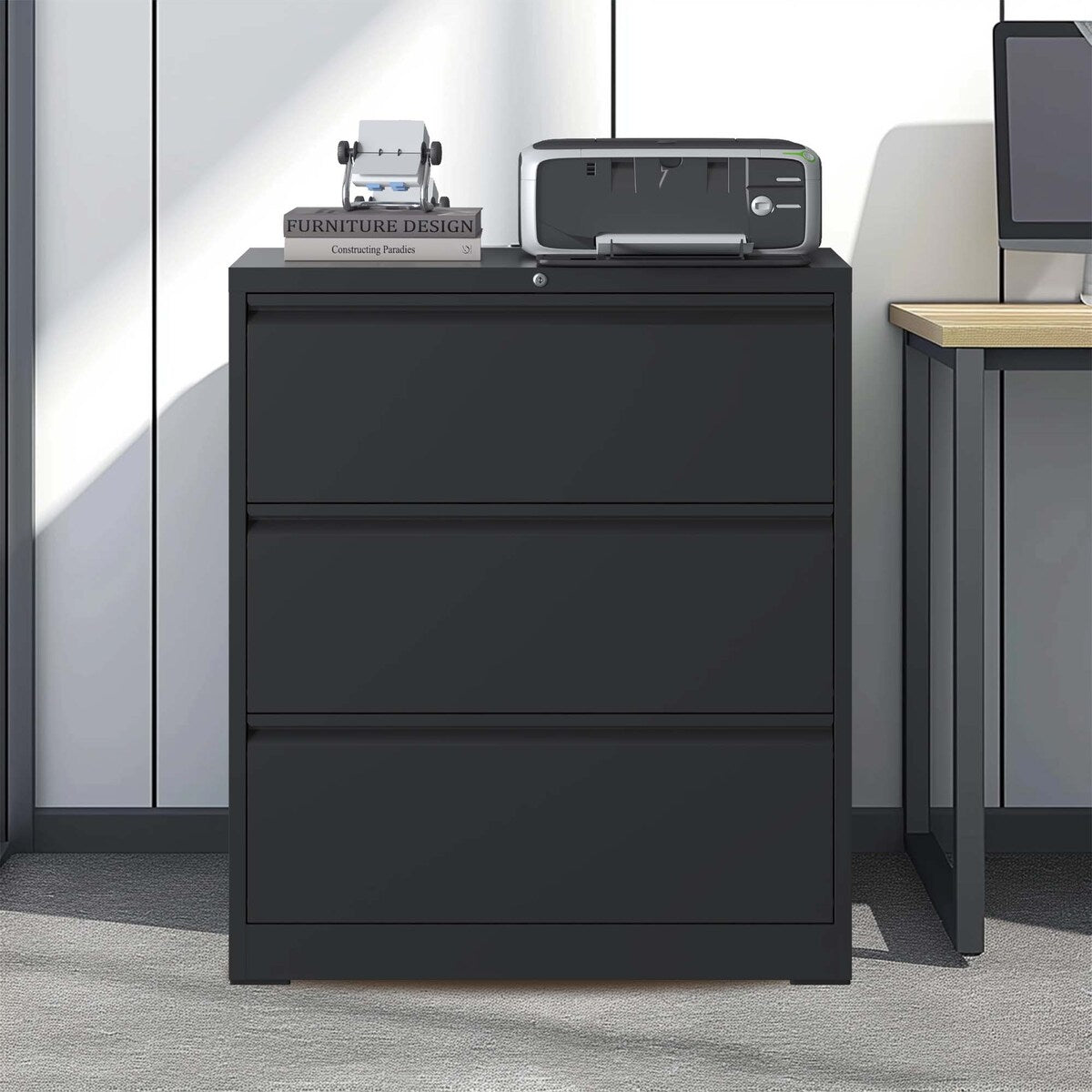 Lateral File Cabinet 3 Drawer,Filing Cabinet with Lock, Lockable File Cabinet for Home Office, Locking Metal File Cabinet