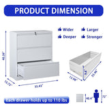 Lateral File Cabinet 3 Drawer,Filing Cabinet with Lock, Lockable File Cabinet for Home Office, Locking Metal File Cabinet