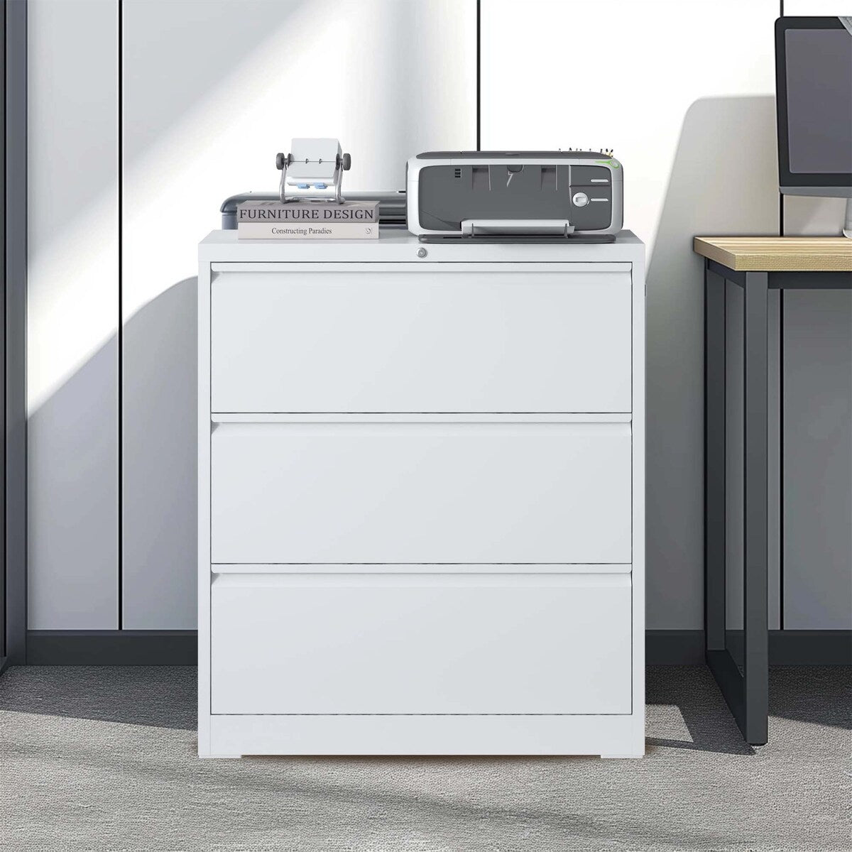 Lateral File Cabinet 3 Drawer,Filing Cabinet with Lock, Lockable File Cabinet for Home Office, Locking Metal File Cabinet