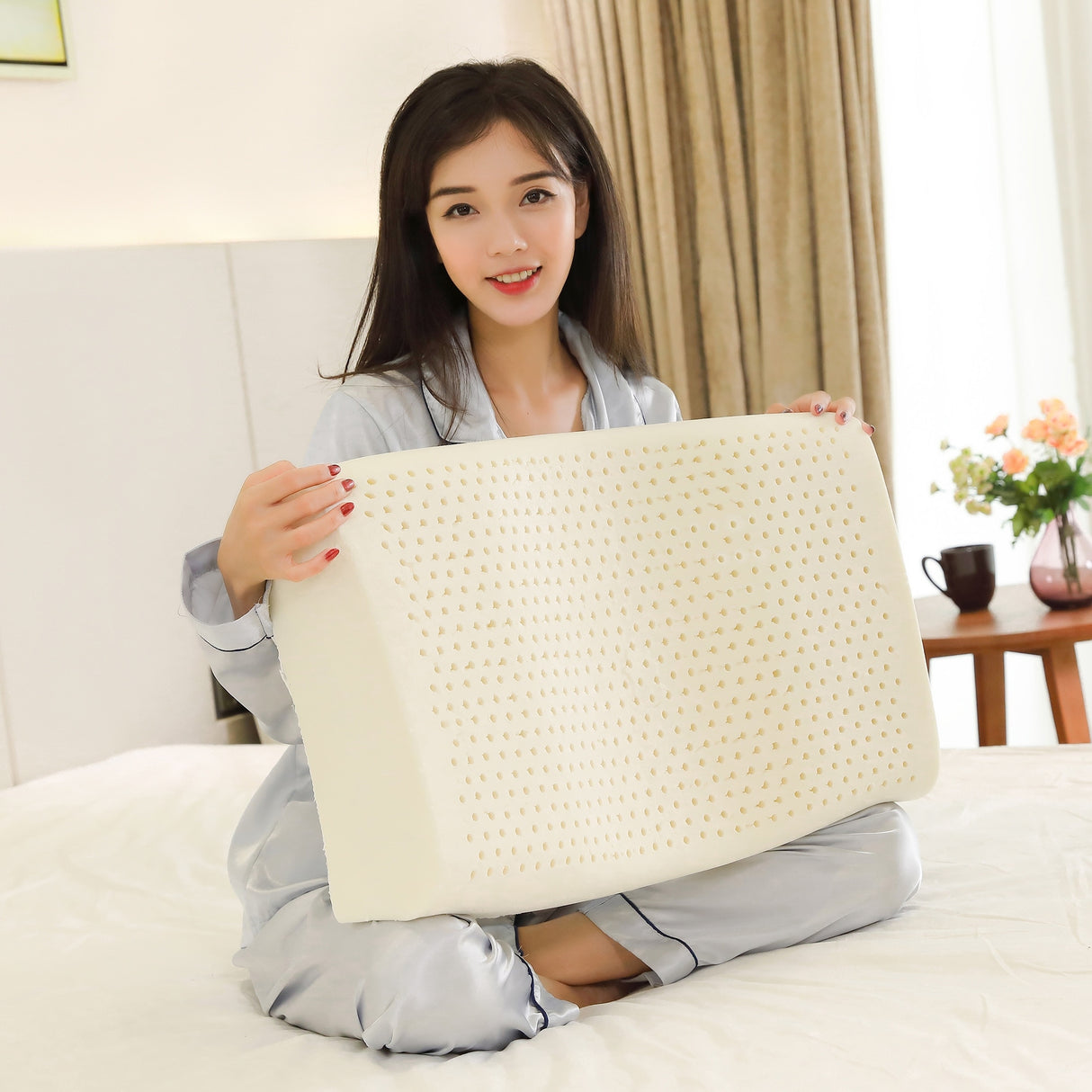 Latex Foam Pillow with Washable Cover - White