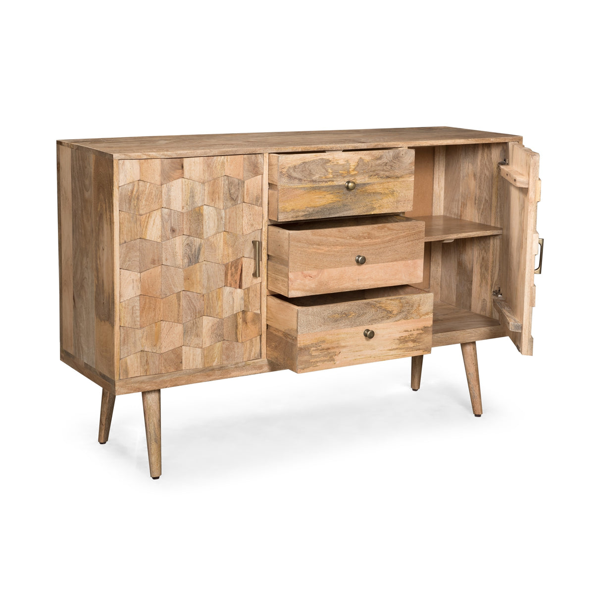 Latimer Mid-Century Modern Handcrafted Mango Wood 3 Drawer Sideboard with 2 Doors by Christopher Knight Home