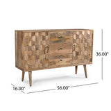 Latimer Mid-Century Modern Handcrafted Mango Wood 3 Drawer Sideboard with 2 Doors by Christopher Knight Home