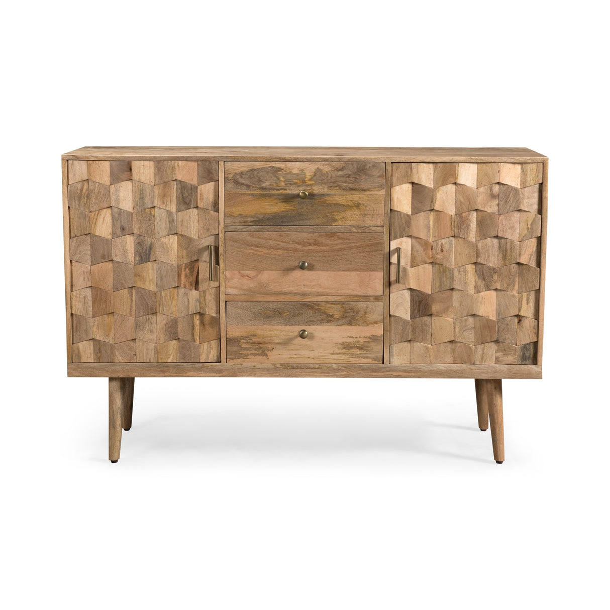 Latimer Mid-Century Modern Handcrafted Mango Wood 3 Drawer Sideboard with 2 Doors by Christopher Knight Home