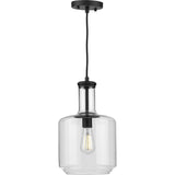 Latrobe Collection One-Light Matte Black Clear Glass Coastal Pendant Light - 9.4375 in x 9.4375 in x 15.5 in