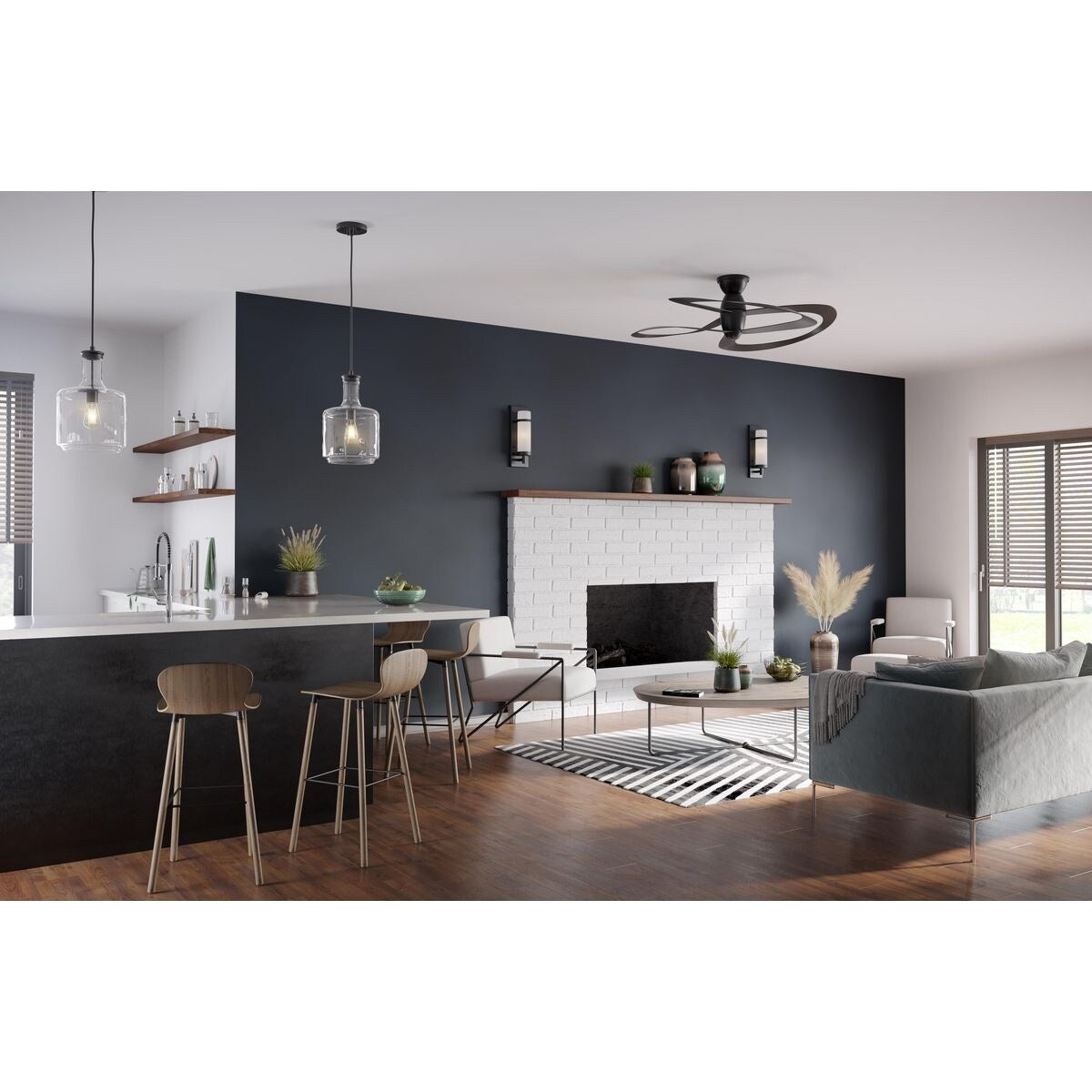 Latrobe Collection One-Light Matte Black Clear Glass Coastal Pendant Light - 9.4375 in x 9.4375 in x 15.5 in