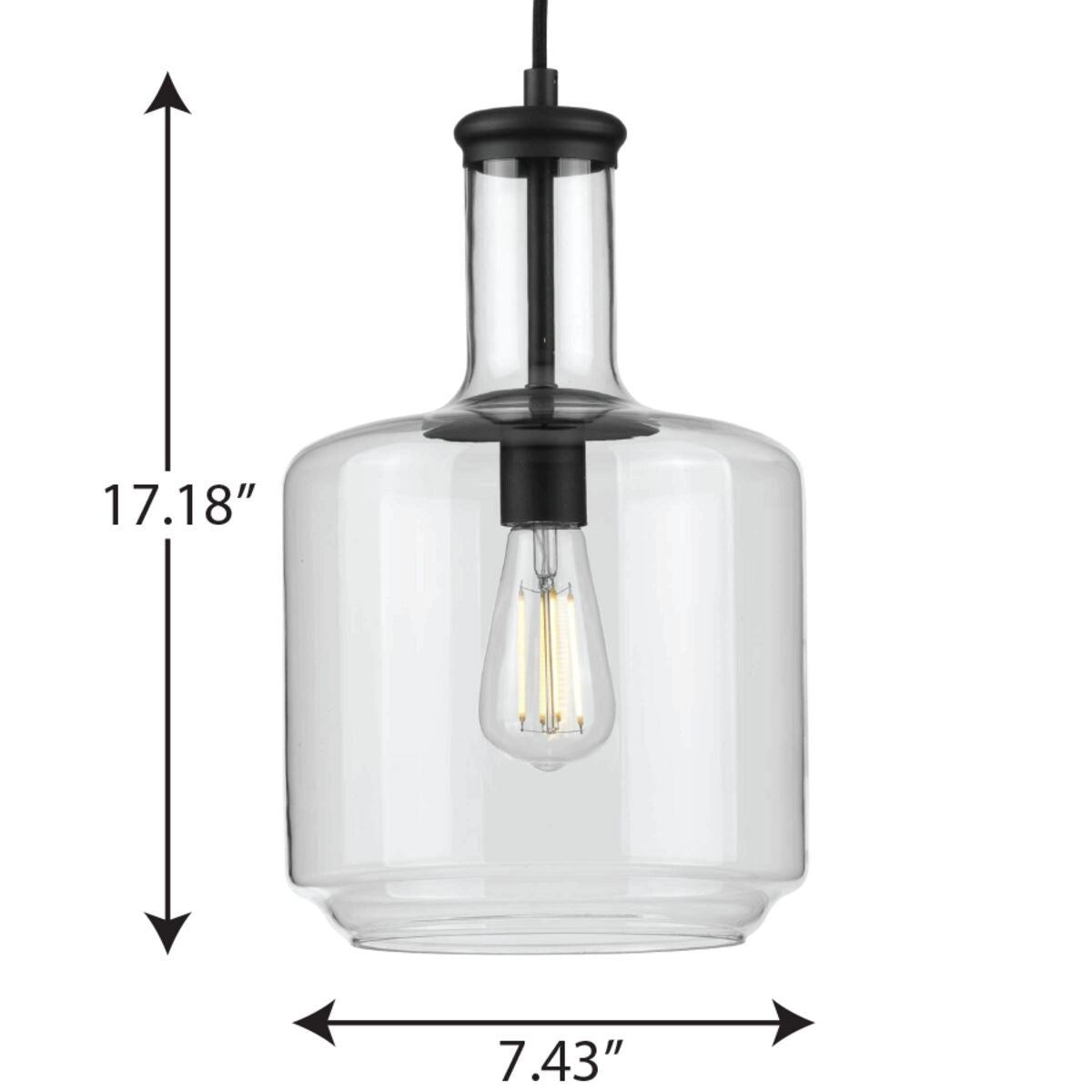 Latrobe Collection One-Light Matte Black Clear Glass Coastal Pendant Light - 9.4375 in x 9.4375 in x 15.5 in