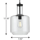 Latrobe Collection One-Light Matte Black Clear Glass Coastal Pendant Light - 9.4375 in x 9.4375 in x 15.5 in