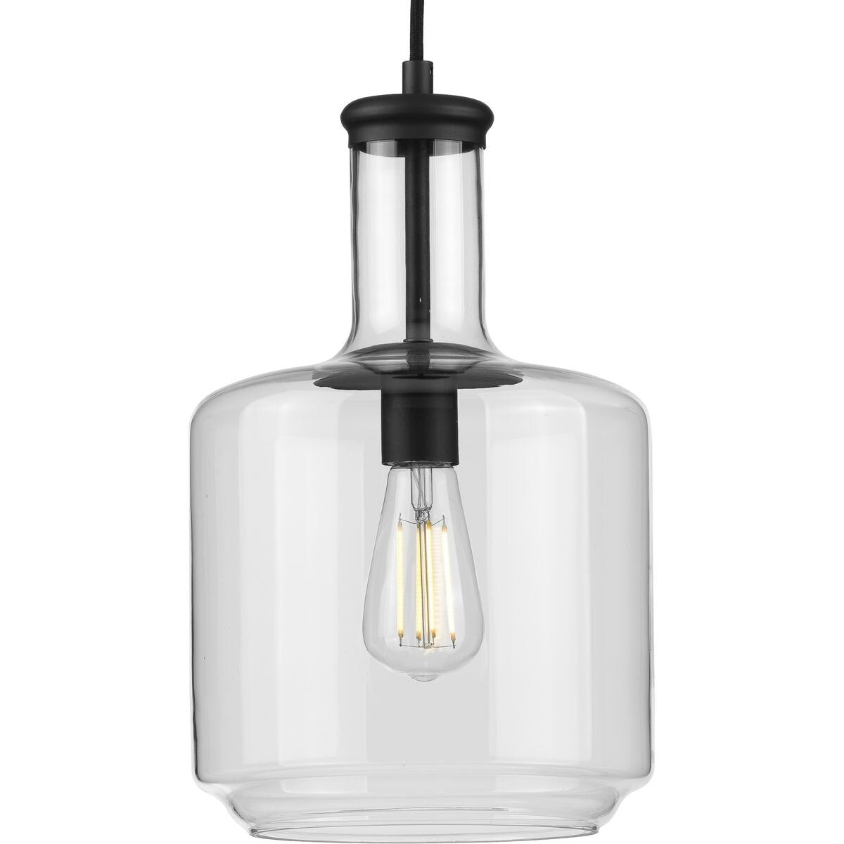 Latrobe Collection One-Light Matte Black Clear Glass Coastal Pendant Light - 9.4375 in x 9.4375 in x 15.5 in