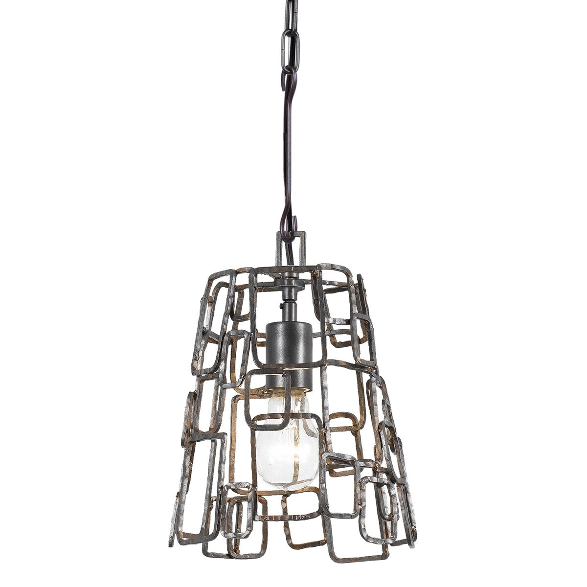 Lattice 1 Light Raw Steel Mini Chandelier - 8'' W x 11'' H x 8'' D