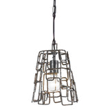 Lattice 1 Light Raw Steel Mini Chandelier - 8'' W x 11'' H x 8'' D
