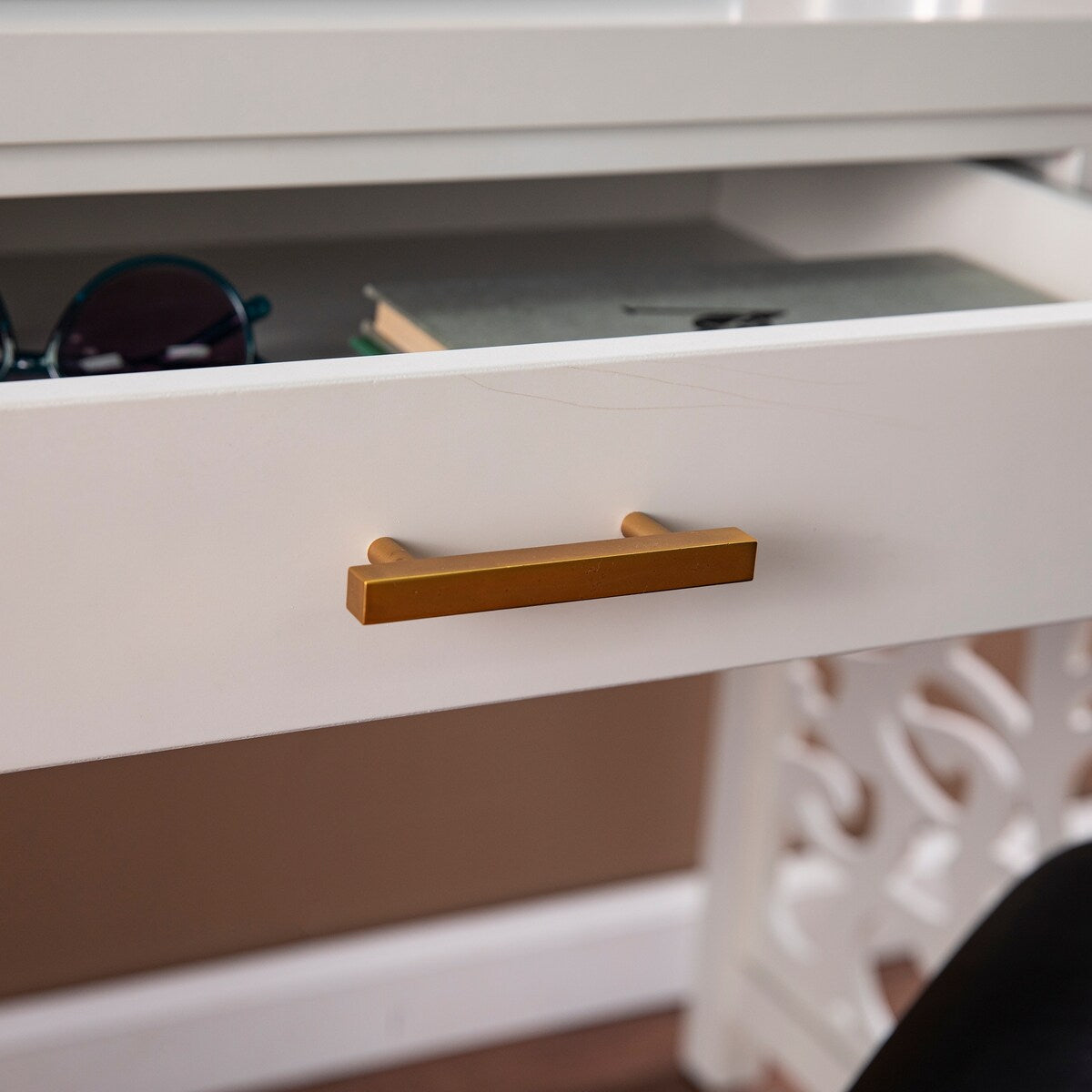 Lattice-inspired Design Writing Desk With A Storage Drawer, For Home Office Or Oliving Space