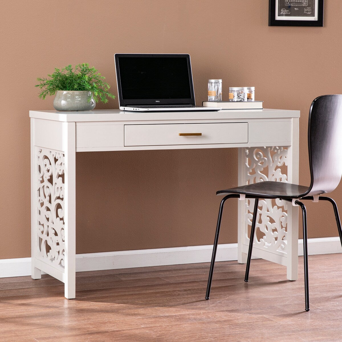 Lattice-inspired Design Writing Desk With A Storage Drawer, For Home Office Or Oliving Space
