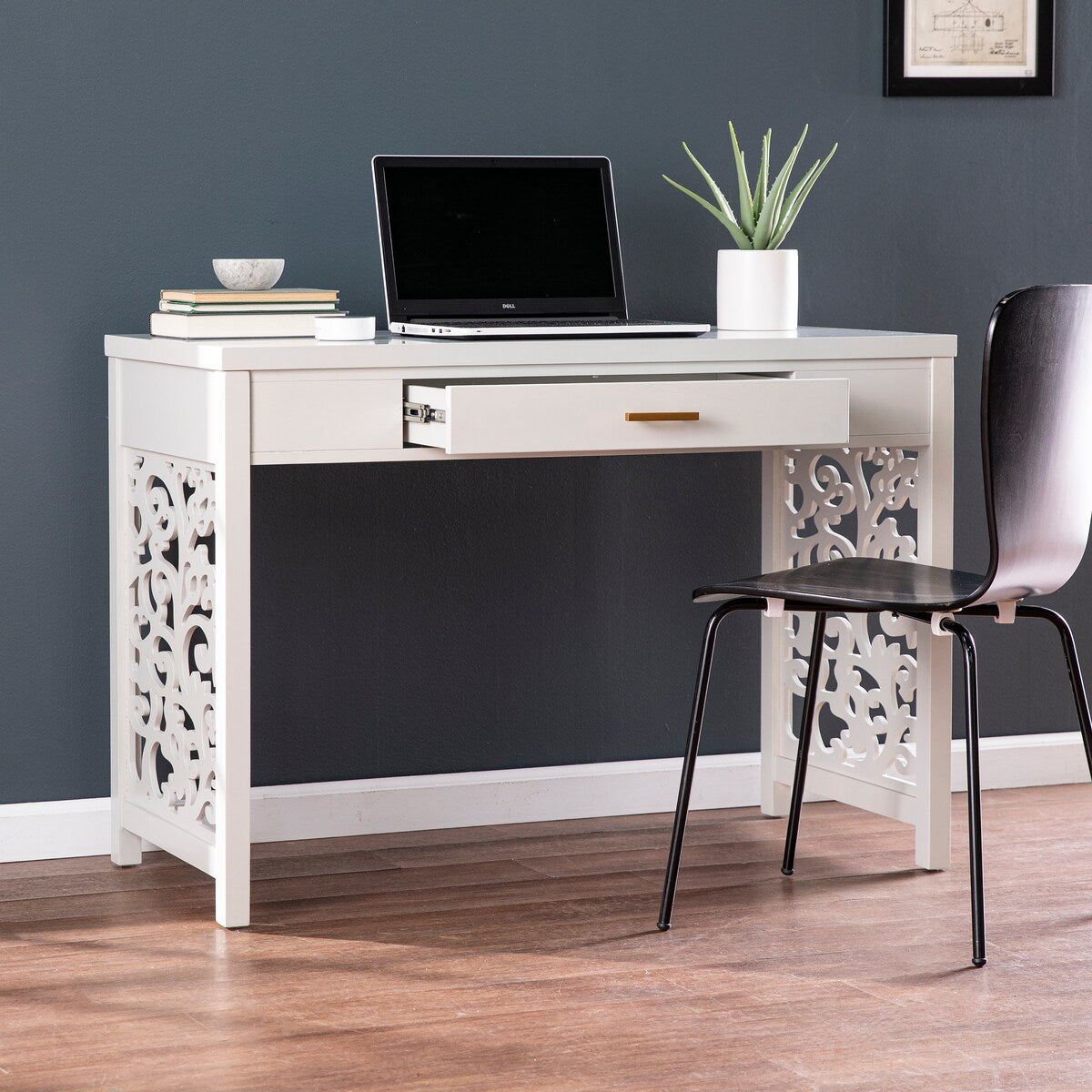 Lattice-inspired Design Writing Desk With A Storage Drawer, For Home Office Or Oliving Space
