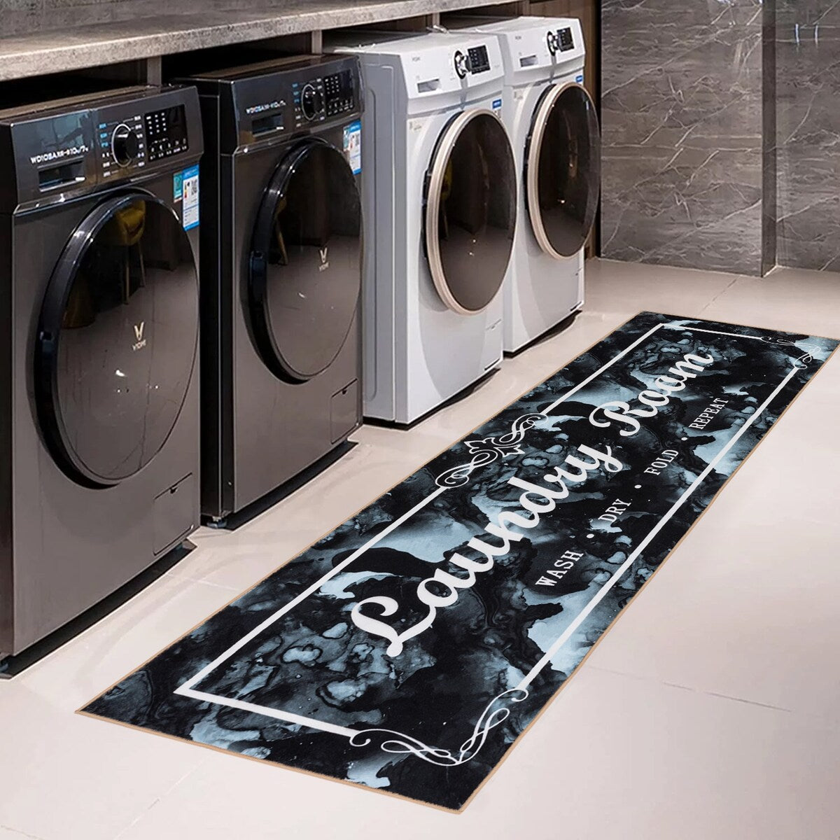 Laundry Room Rug Runner Text Design Non-Slip Runner Rug for Washroom - 20" x 59" - N/A