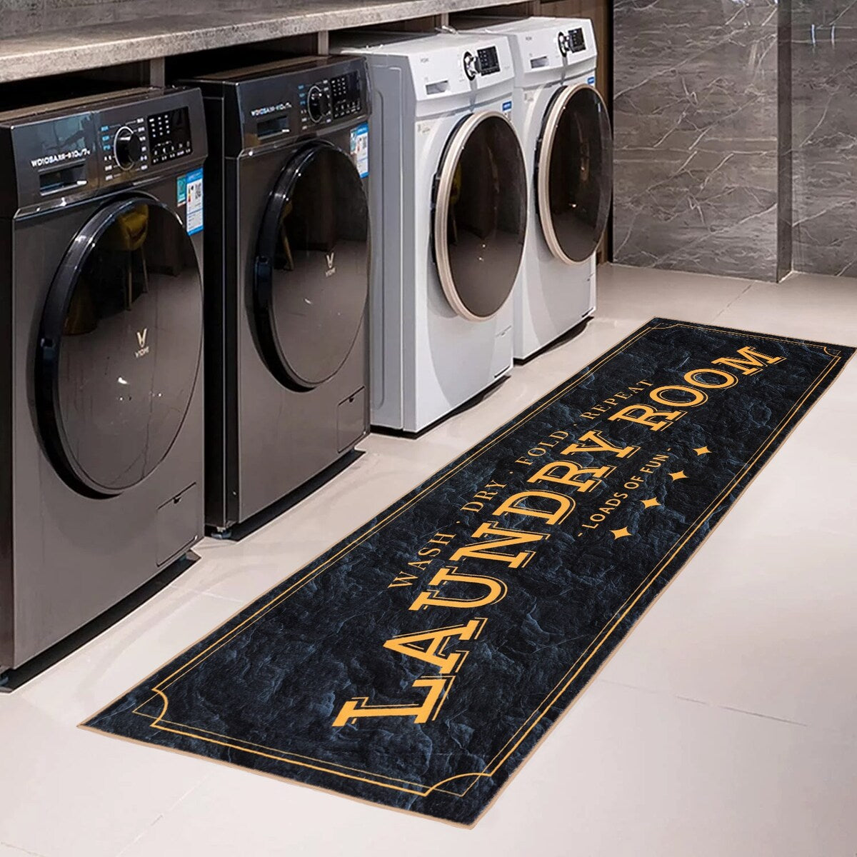 Laundry Room Rug Runner Text Design Non-Slip Runner Rug for Washroom - 20" x 59" - N/A